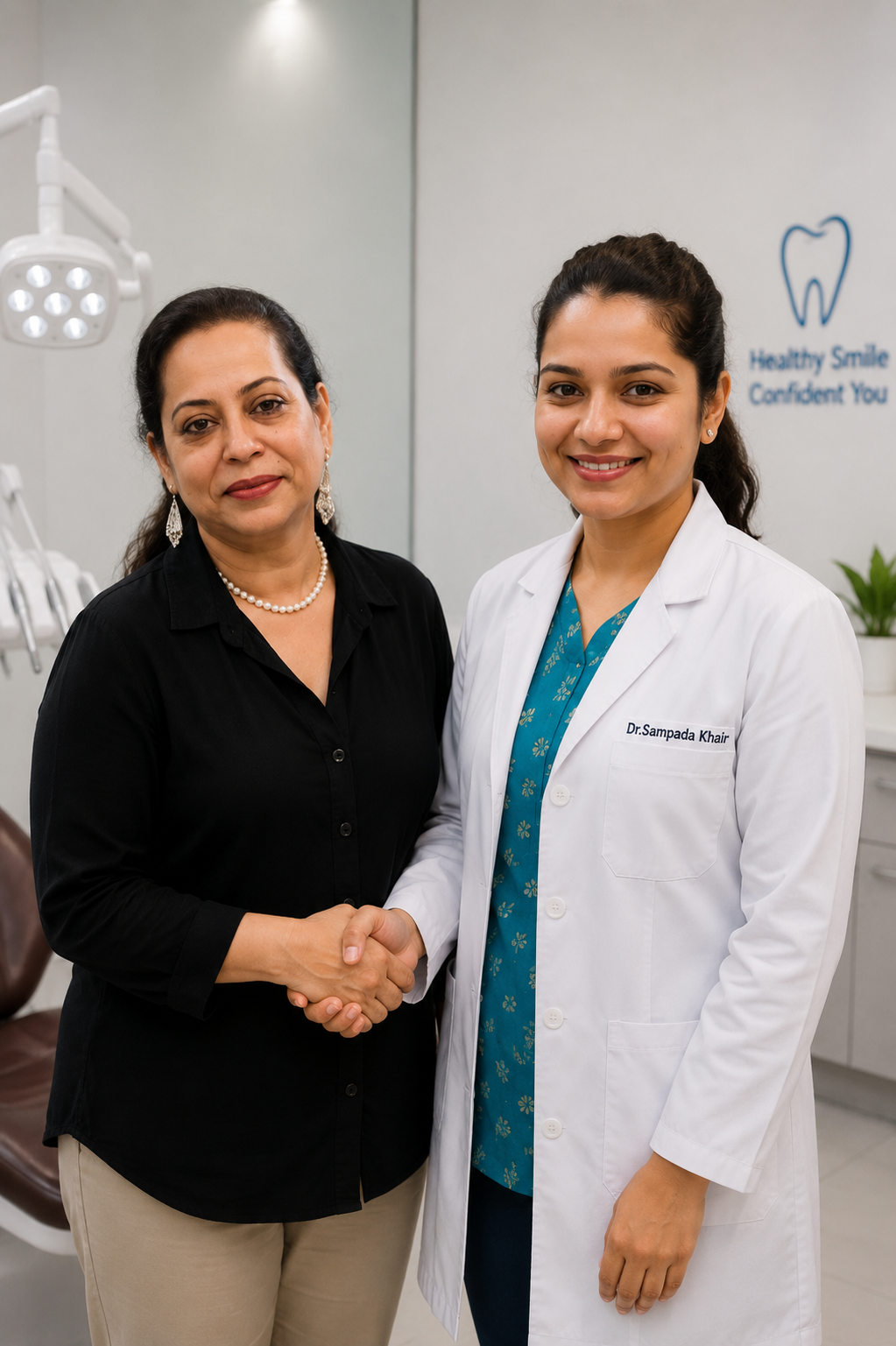 Dr. Sampada Khair with a patient at Dr. Sampada's Dental Clinic, Airoli